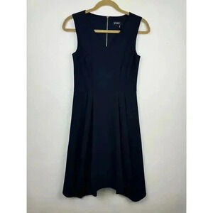 DKNY Womens V Neck Sleeveless Fit + Flare Skater Style Dress Navy Size 4